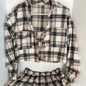 Juniors 3pc skirt, bralette, button up set